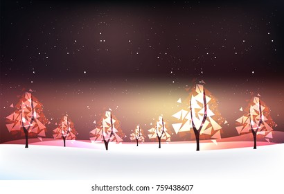 Winter lanscape with tree and northen lights