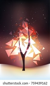 Winter lanscape with tree and northen lights