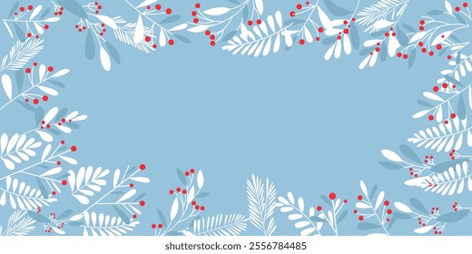 Winter leaves and berries decoration illustration. Winter holiday decorative background. Vector illustration.