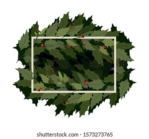 Winter leaves frame design, Merry christmas season decoration card invitation celebration and holiday theme Vector illustration
