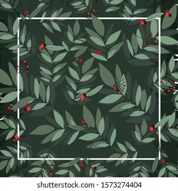 Winter leaves frame design, Merry christmas season decoration card invitation celebration and holiday theme Vector illustration