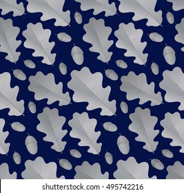 Winter leaves seamless pattern.Background with oak leaves and acorns.Perfect for wallpaper, gift paper, pattern fills, web page background, winter greeting cards.