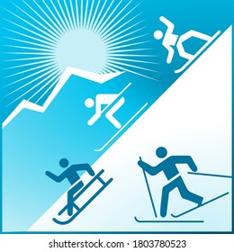 Winter leisure activities icons - vector illustration