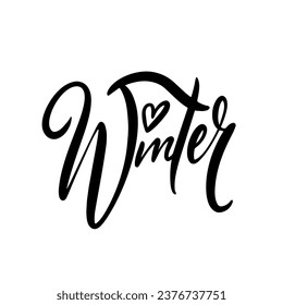 Winter letter sign. Black color script lettering vector art. Isolated on white background.