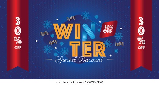 Winterprägung. Design-Elemente der Jahreszeit. Verkaufsdekorative Elemente. Vektor für Rabatt für Werbematerial.