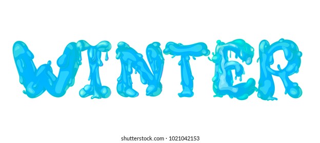 Winter lettering realistic cartoon vector illustration concept