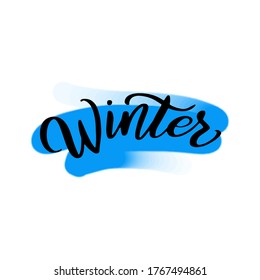 Winter lettering wrote by brush. Hello winter calligraphy.