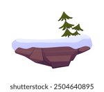 Winter level platform with snowdrifts and fir-trees. Game island Frozen land floating vector flat illustration. Fantasy flying north stone rock stage. Cartoon frozen piece of ground isolated