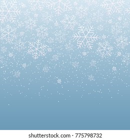 Winter light festive background with falling snowflakes for Christmas and New Year Decorative snow pattern for postcard invitation advertising Empty template wallpaper Element of design Vector graphic
