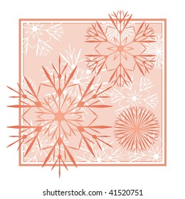 winter light red snowflakes abstract vector square background isolated on white