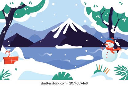 Winter light snow solar term illustration family winter outdoor activities Poster