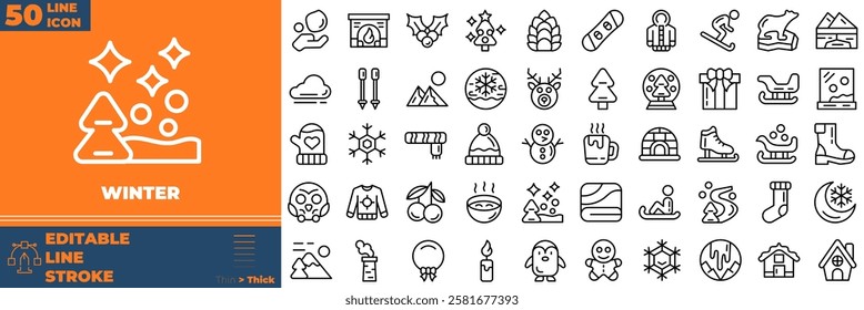 Winter Line Editable Icons set. Vector illustration in modern thin line style of winter icons: tree, holiday, gift, etc