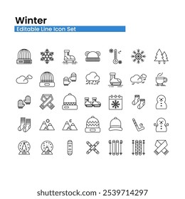 Conjunto de iconos de invierno y línea