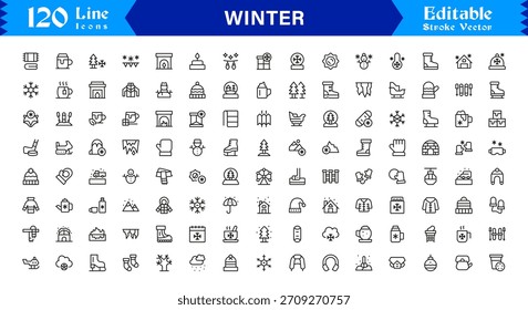 Winter Line Icon Set Featuring Professional Minimal Designs And Unique Seasonal Symbols For Modern Projects And Creative Use