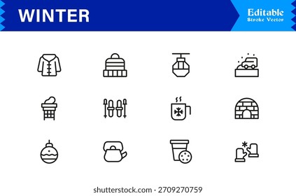 Winter Line Icon Set Featuring Professional Minimal Designs And Unique Seasonal Symbols For Modern Projects And Creative Use