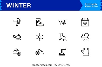 Winter Line Icon Set Featuring Professional Minimal Designs And Unique Seasonal Symbols For Modern Projects And Creative Use