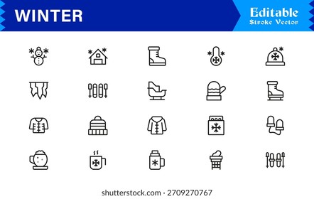 Winter Line Icon Set Featuring Professional Minimal Designs And Unique Seasonal Symbols For Modern Projects And Creative Use