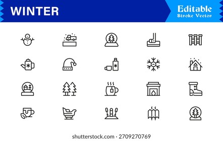 Winter Line Icon Set Featuring Professional Minimal Designs And Unique Seasonal Symbols For Modern Projects And Creative Use