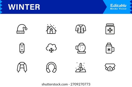 Winter Line Icon Set Featuring Professional Minimal Designs And Unique Seasonal Symbols For Modern Projects And Creative Use