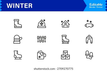 Winter Line Icon Set Featuring Professional Minimal Designs And Unique Seasonal Symbols For Modern Projects And Creative Use
