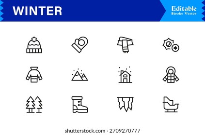 Winter Line Icon Set Featuring Professional Minimal Designs And Unique Seasonal Symbols For Modern Projects And Creative Use