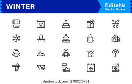 Winter Line Icon Set Featuring Professional Minimal Designs And Unique Seasonal Symbols For Modern Projects And Creative Use
