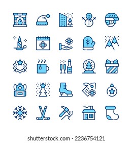 Winter line icons. Blue color. Vector line icons set