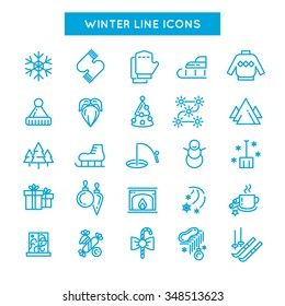 Winter line icons. Christmas line icon set. Vector line art winter icons