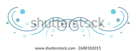 Winter linear divider. Holiday filigree border with snowflakes.