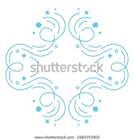 Winter linear frame. Holiday filigree background with snowflakes.
