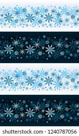 Winter lines vector seamless snowflakes on dark blue and white background