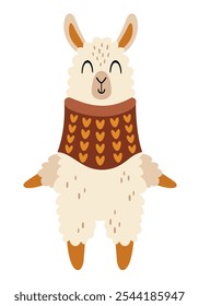 Winter llama clipart. Boho animal clip art. Cute festive character. Hand draw vector illustration in flat style	