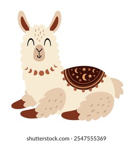 Winter llama clipart. Holiday llama clip art. Boho animal, cute festive character. Hand draw vector illustration in flat style