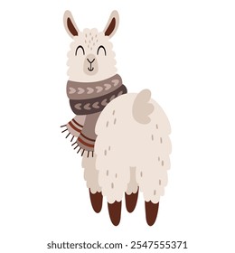 Winter llama clipart. Holiday llama clip art. Boho animal, cute festive character. Hand draw vector illustration in flat style