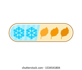 Winter loading bar. Snowflakes and autumn leaves. Frost load. Sign Change of year. vector illustration