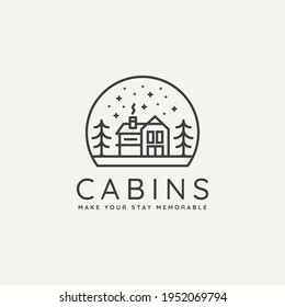 winter log cabin minimalist line art badge logo template vector illustration design. simple minimalist cottage, lodge, housing emblem logo icon concept