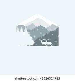winter logo landscape illustration, vector