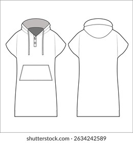Capuz longo de inverno com modelo de vetor de esboço de bolso canguru