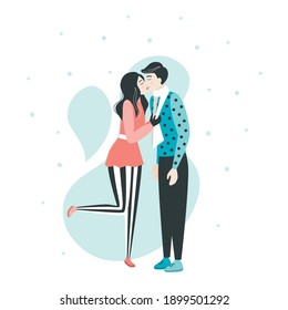 Winter love. Couple holding hands. Happy people walking and performing outdoor activities. Winter mood flat concept. Happy Valentine's Day. Vector illustration.