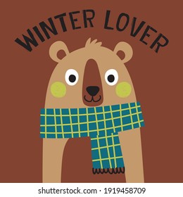 winter lover bear drawing as vector for tee print