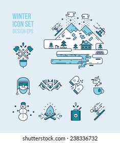 winter and lumberjack icon sets. modern hipster outline icons