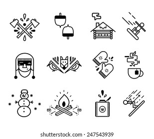 winter and lumberjack icon sets. modern hipster outline icons