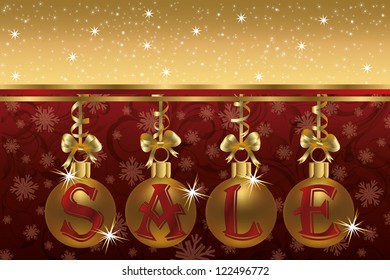 Winter luxury sale card with christmas balls, vector illustration