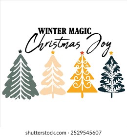 WINTER MAGIC CHRISTMAS JOY  Hand Drawn Christmas Tree T-Shirt Design