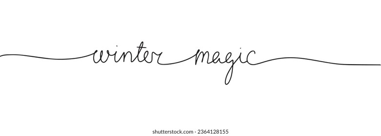 winter magic. One line continuous Christmas text banner. Concept Christmas banner handwriting short phases. Vector illustration.