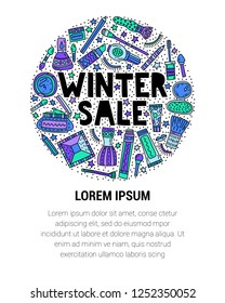 Winter make up sale vector doodle  illustration. Place for your text