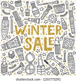 Winter make up sale vector doodle  illustration