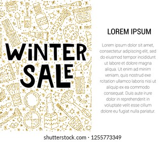 Winter make up sale vector doodle  illustration. Place for your text