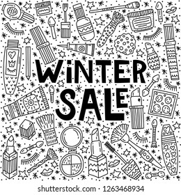 Winter make up sale vector doodle  illustration