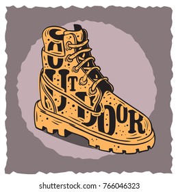 Winter Male Boots Themed Vintage Influenced Typographic Label Poster Design. Vector Graphic.